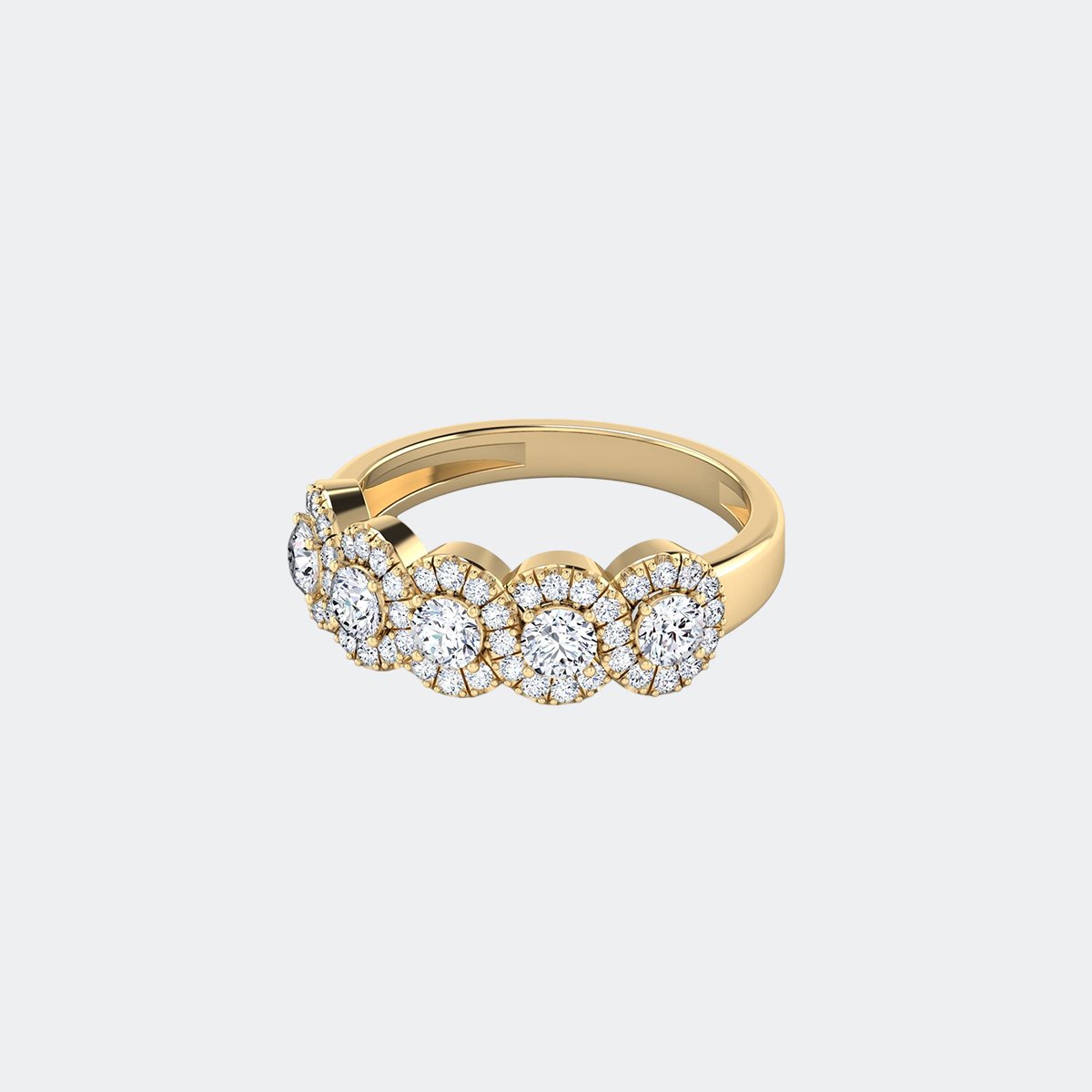 1.15CTW Round Cut Pave Halo Set Five-Stone Band Ring