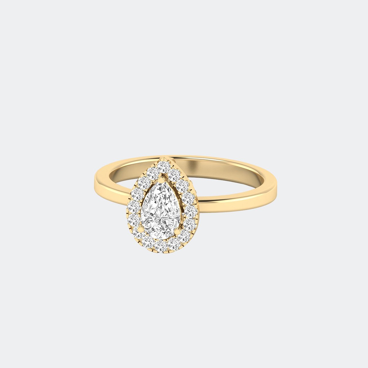 0.80CTW Pear Cluster Solitaire Ring - Halo Simple Band