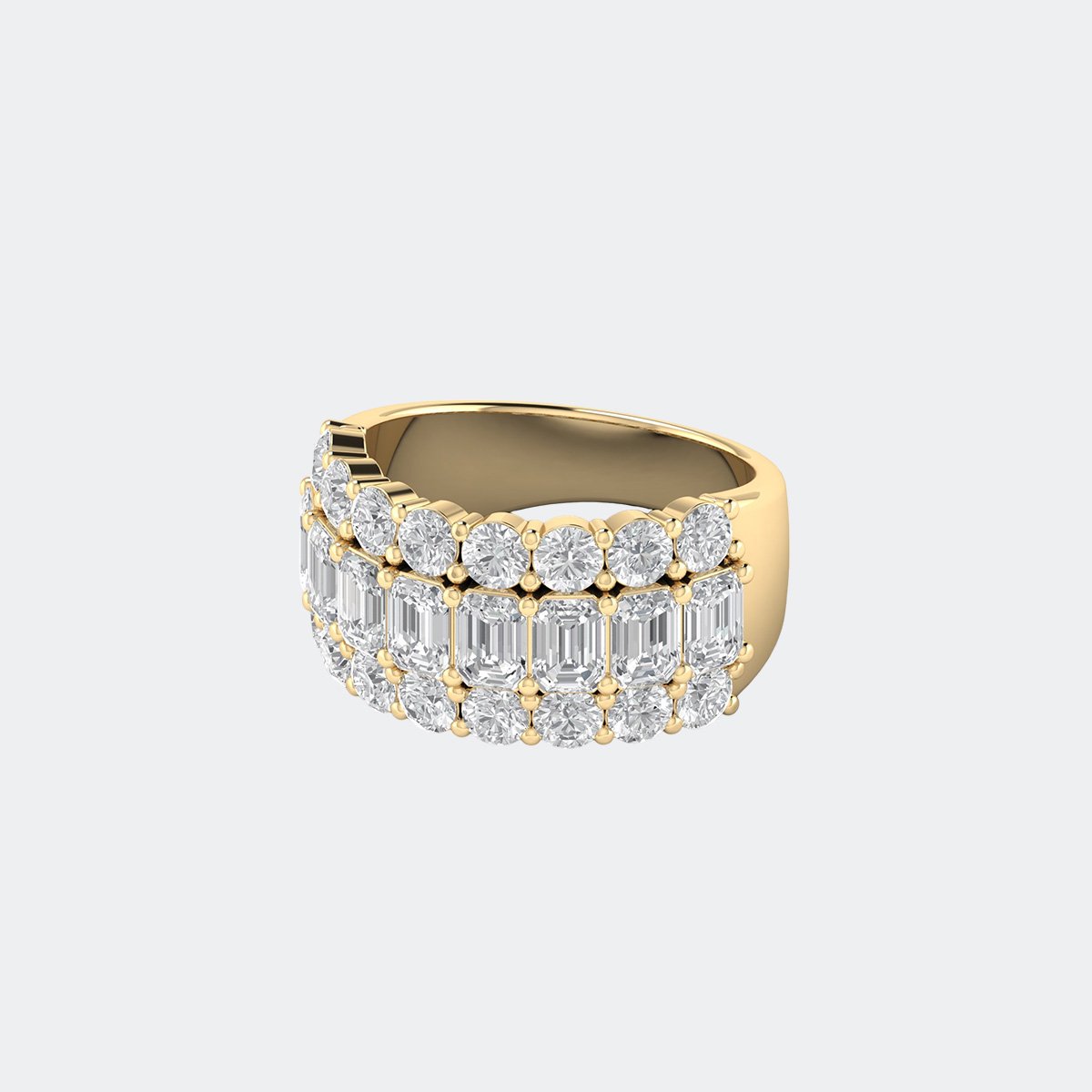 4.30CTW Emerald Round Mixed Set Triple Row Statement Ring
