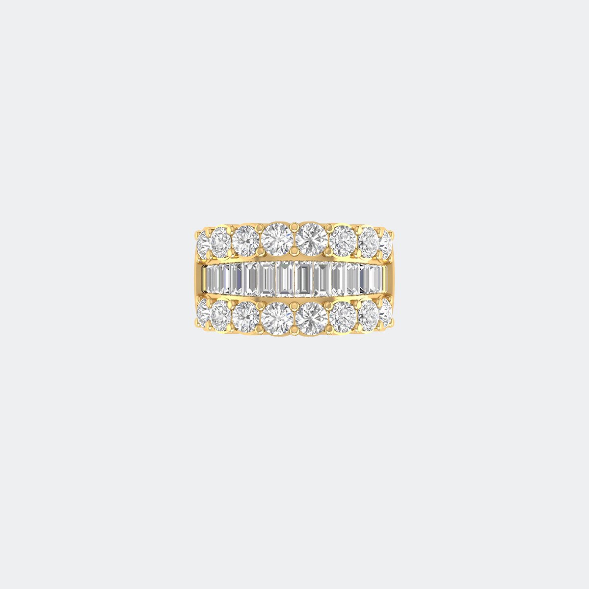 4.00CTW Baguette Round Mixed Set Triple Row Statement Ring