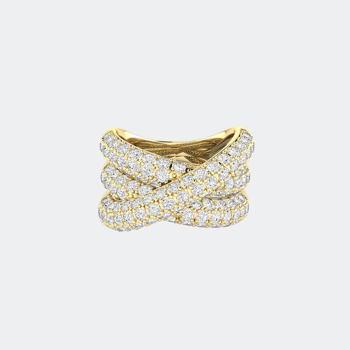 3.60CTW Round Cut Pave Set Wide Crossover Statement Ring