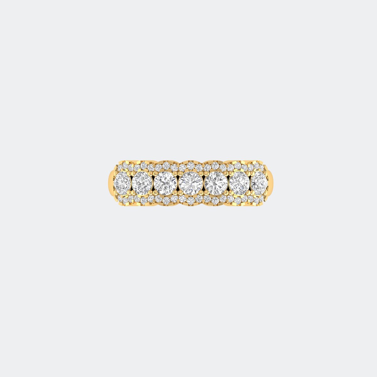 1.00CTW Round Cut Pave Halo Set Five-Stone Band Ring