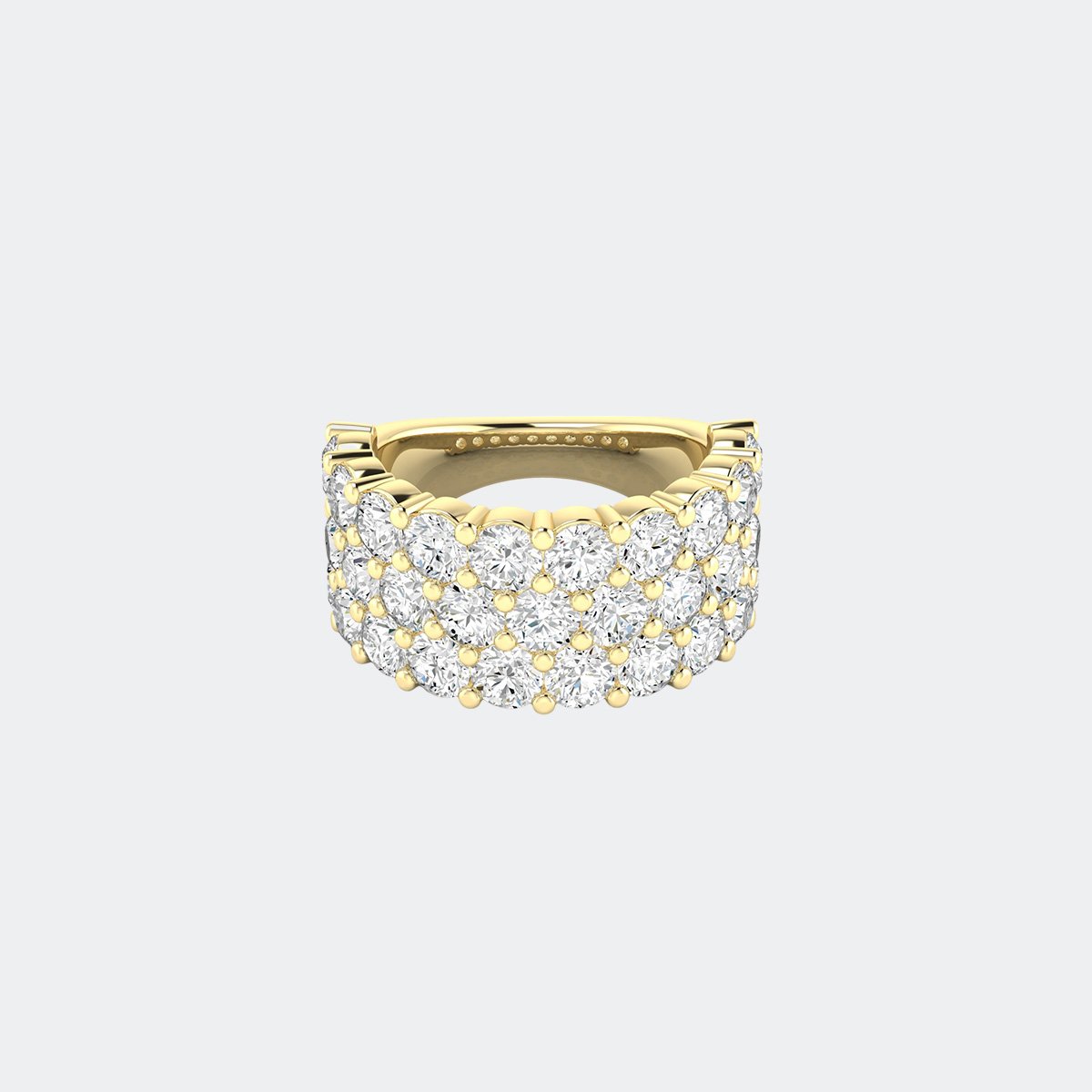 4.80CTW Round Cut Pave Set Triple Row Statement Ring