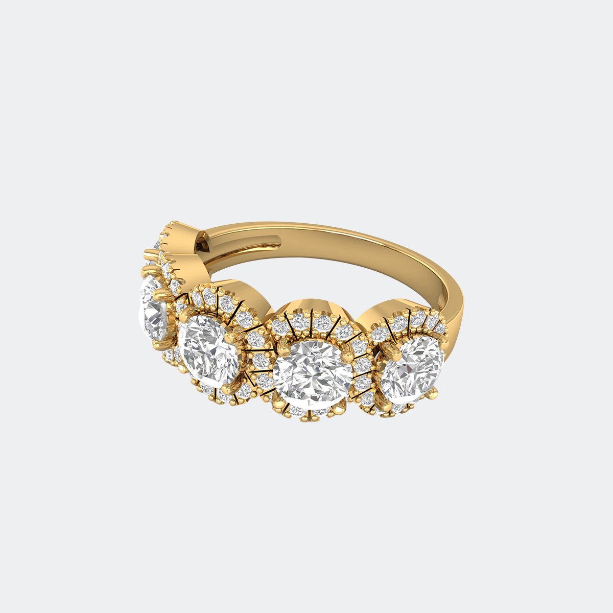 2.30CTW Round Cut Pave Halo Set Five-Stone Band Ring