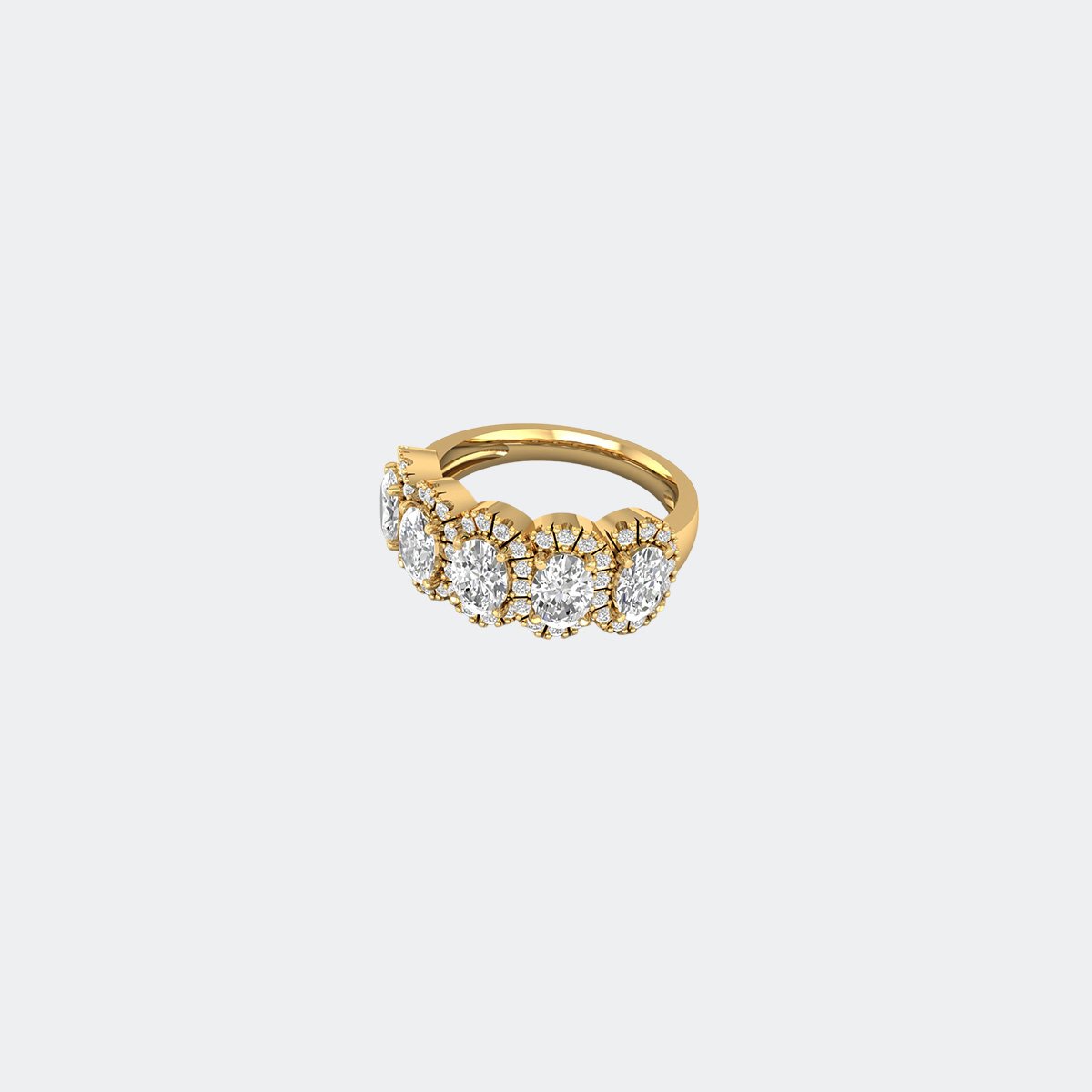2.40CTW Round Oval Cut Pave Prong Set Five-Stone Accent Ring