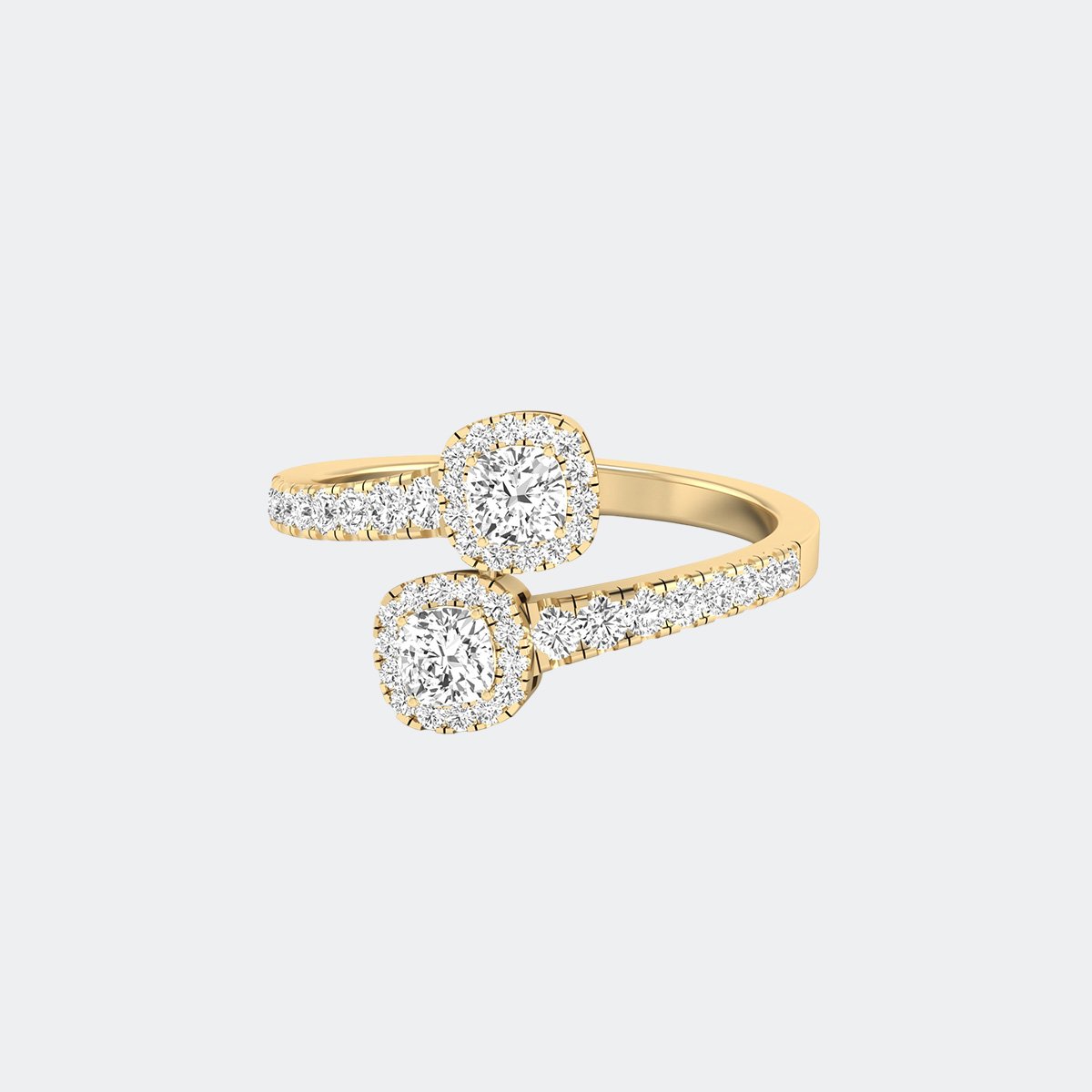 1.00CTW Round Cushion Cut Pave Set Cluster Toi et Moi Ring