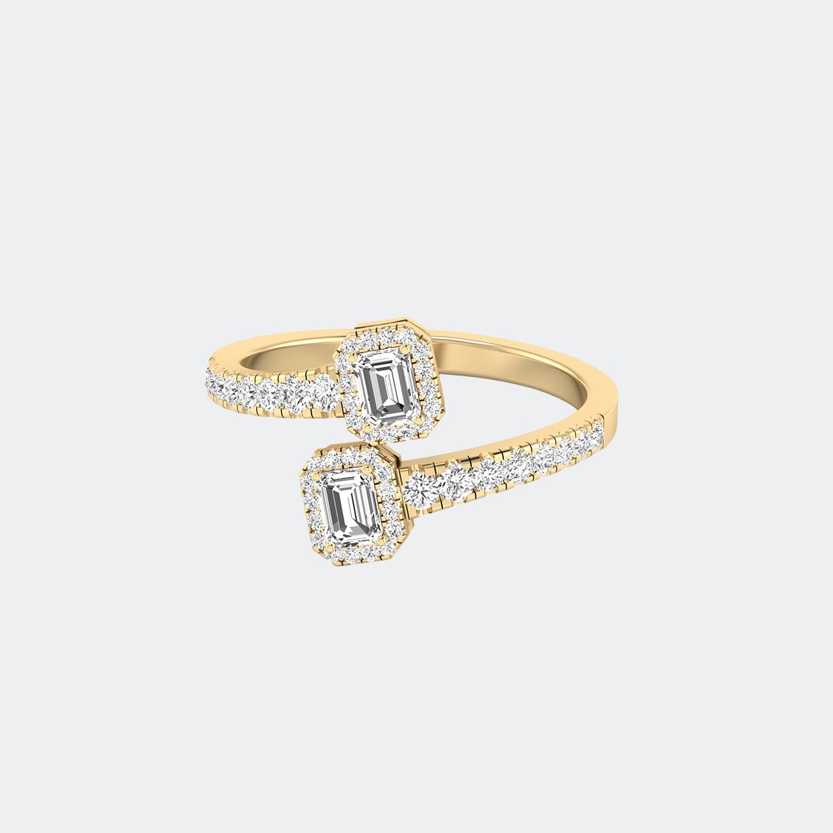 1.00CTW Emerald Cut Round Pave Set Cluster Toi et Moi Ring
