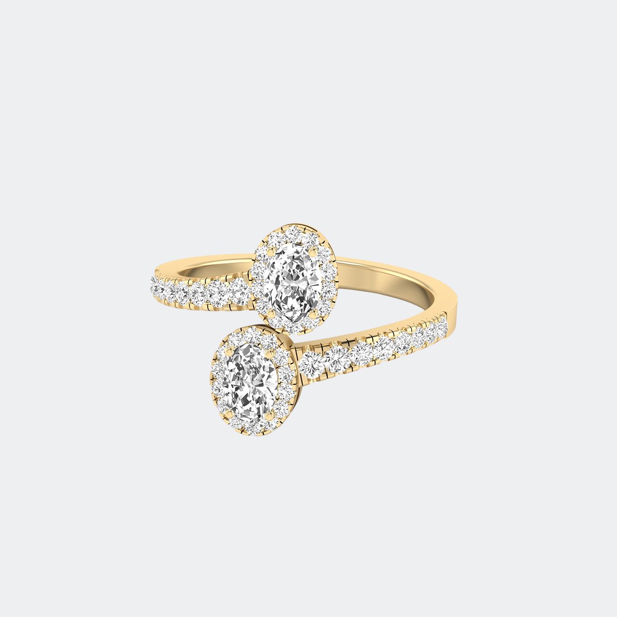 1.00CTW Round Oval Cut Pave Set Cluster Toi et Moi Ring