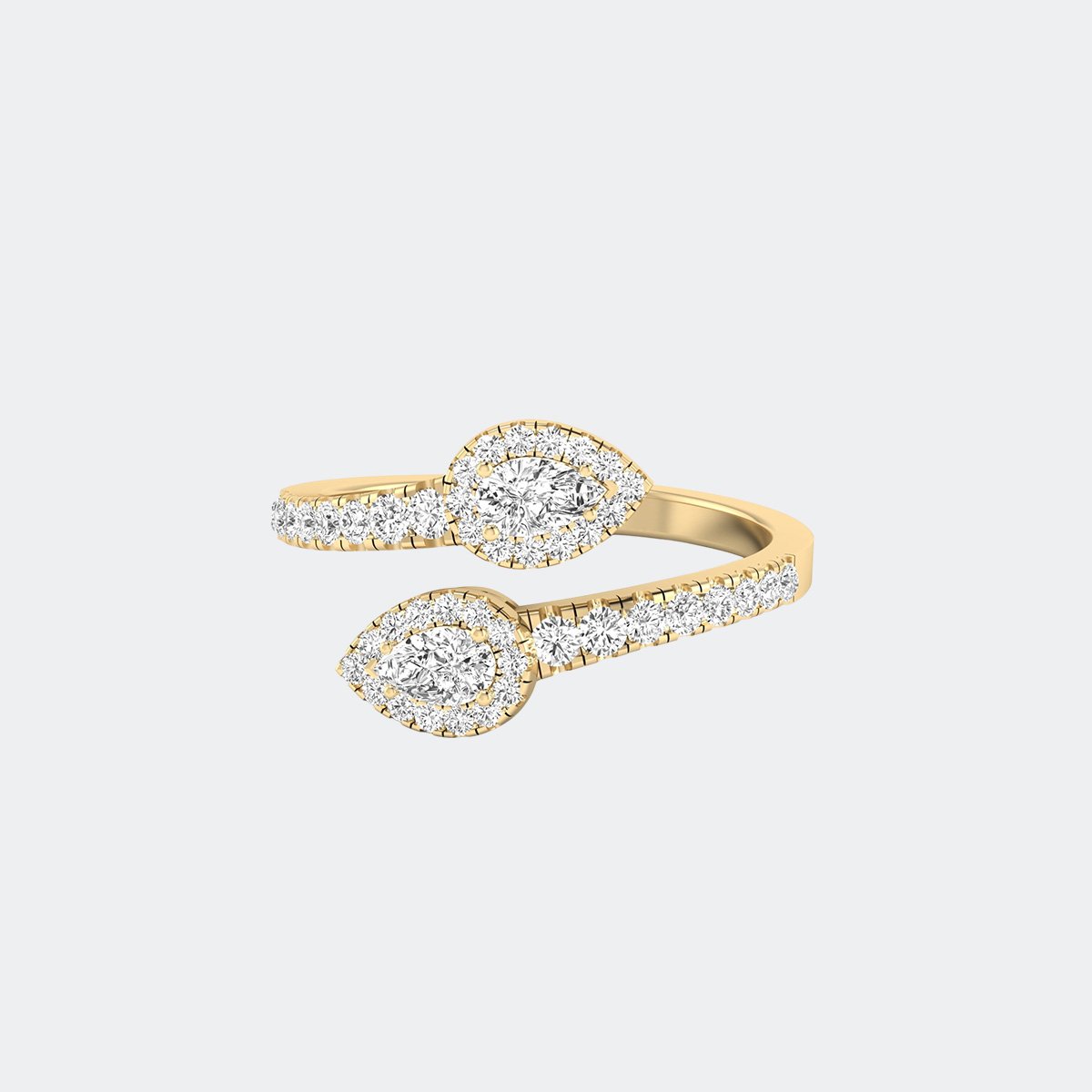 1.00CTW Round Pear Cut Pave Set Cluster Halo Open Bypass Ring
