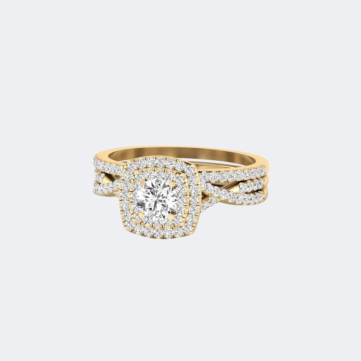 1.00CTW Round Solitaire Ring - Double Halo Twist