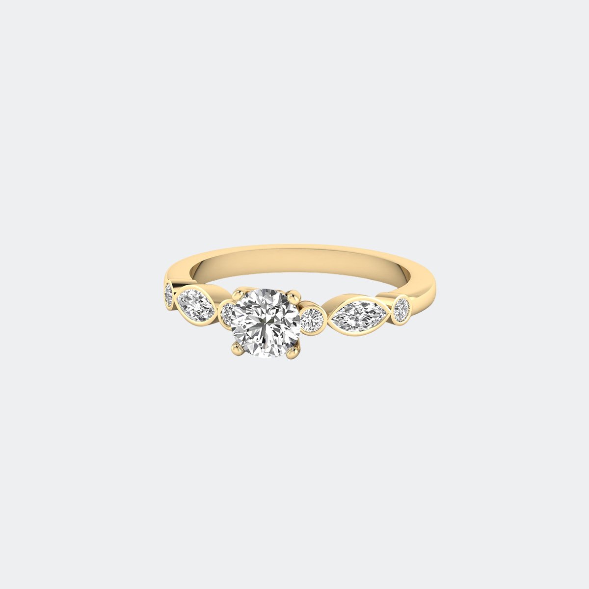 1.00CTW Round Solitaire Ring - Marquise Accented