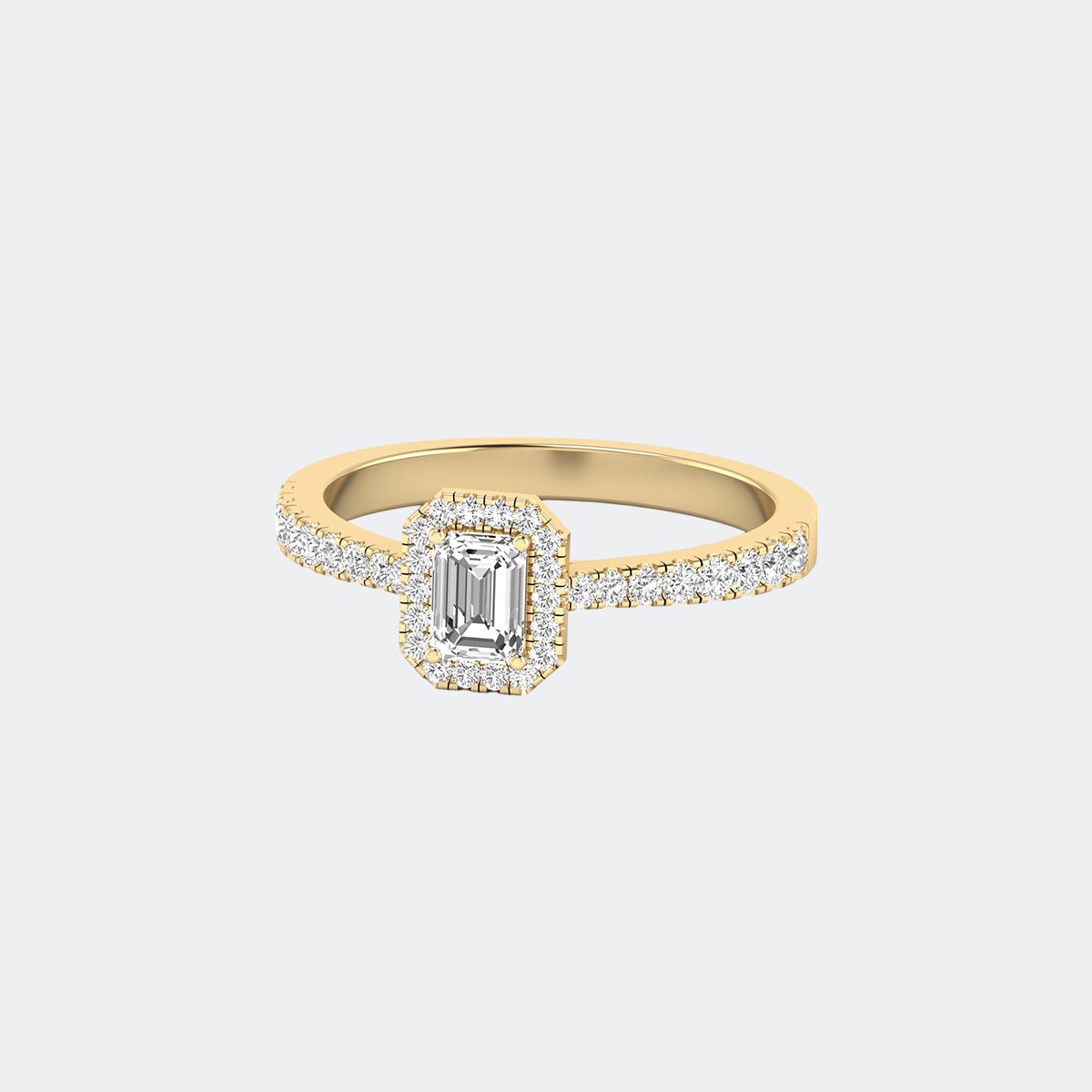 0.70CTW Emerald Cut Solitaire Ring - Halo Pav? Band