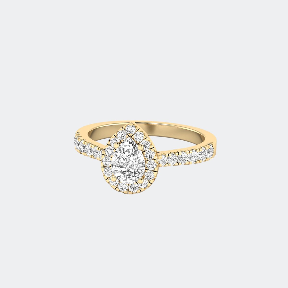 0.70CTW Pear Cut Solitaire Ring - Halo Pav? Band