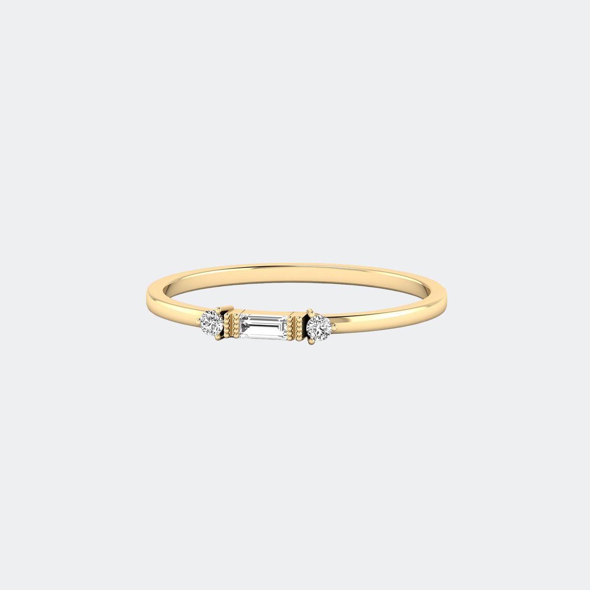 0.20CTW Baguette & Round Three-Stone Bar Setting Minimalist Ring