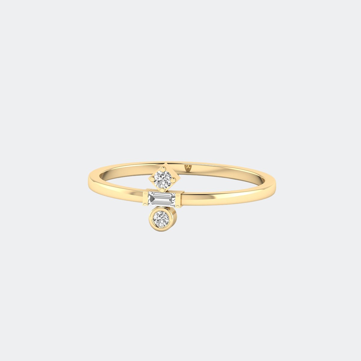 0.20CTW Baguette & Round Three-Stone Cluster Setting Minimalist Ring
