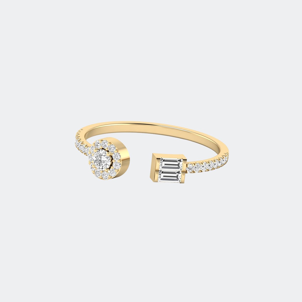 0.50CTW Round baguette Cut Pave Halo Open Bypass Ring