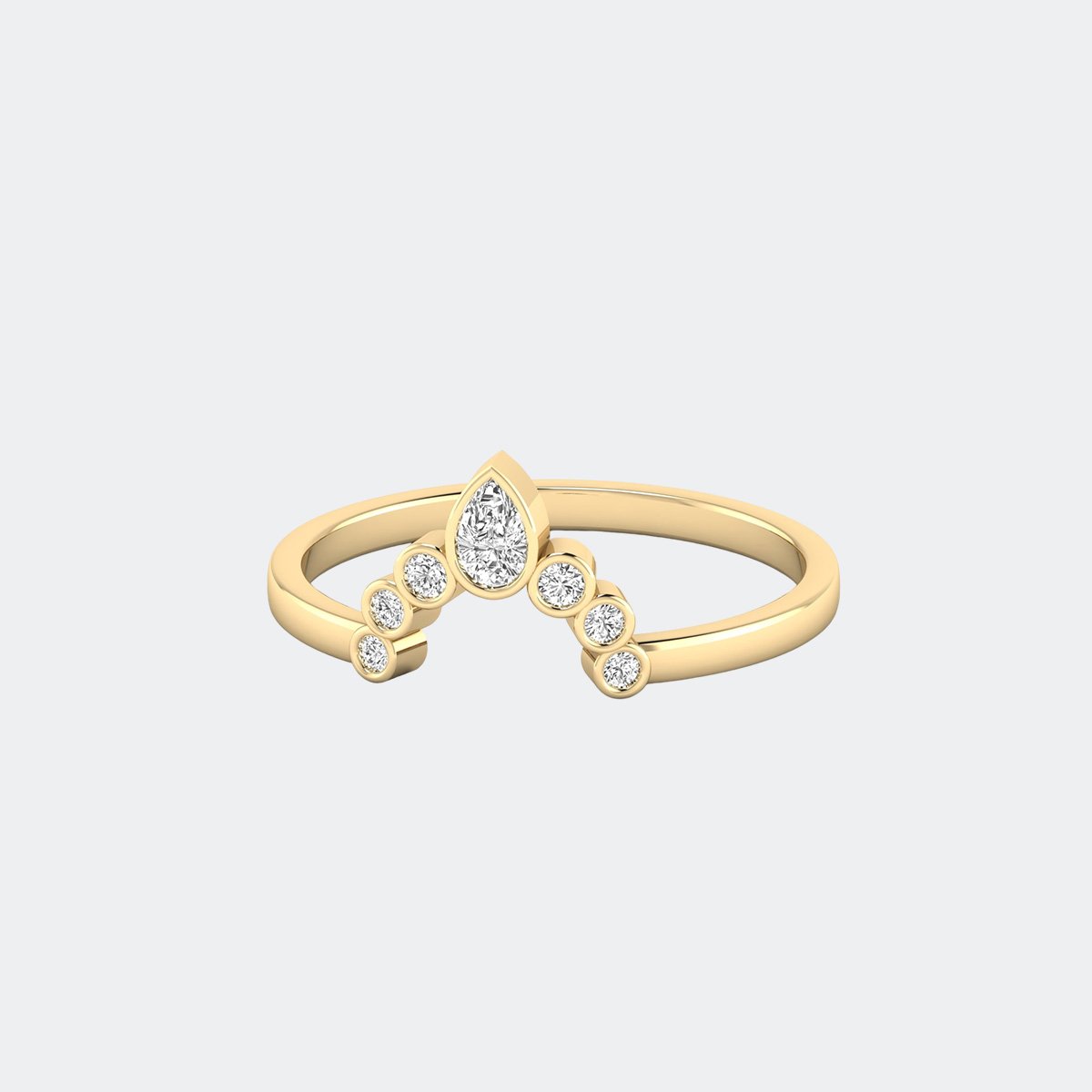 0.20CTW Round Pear V-Shaped Bezel Setting Minimalist Ring