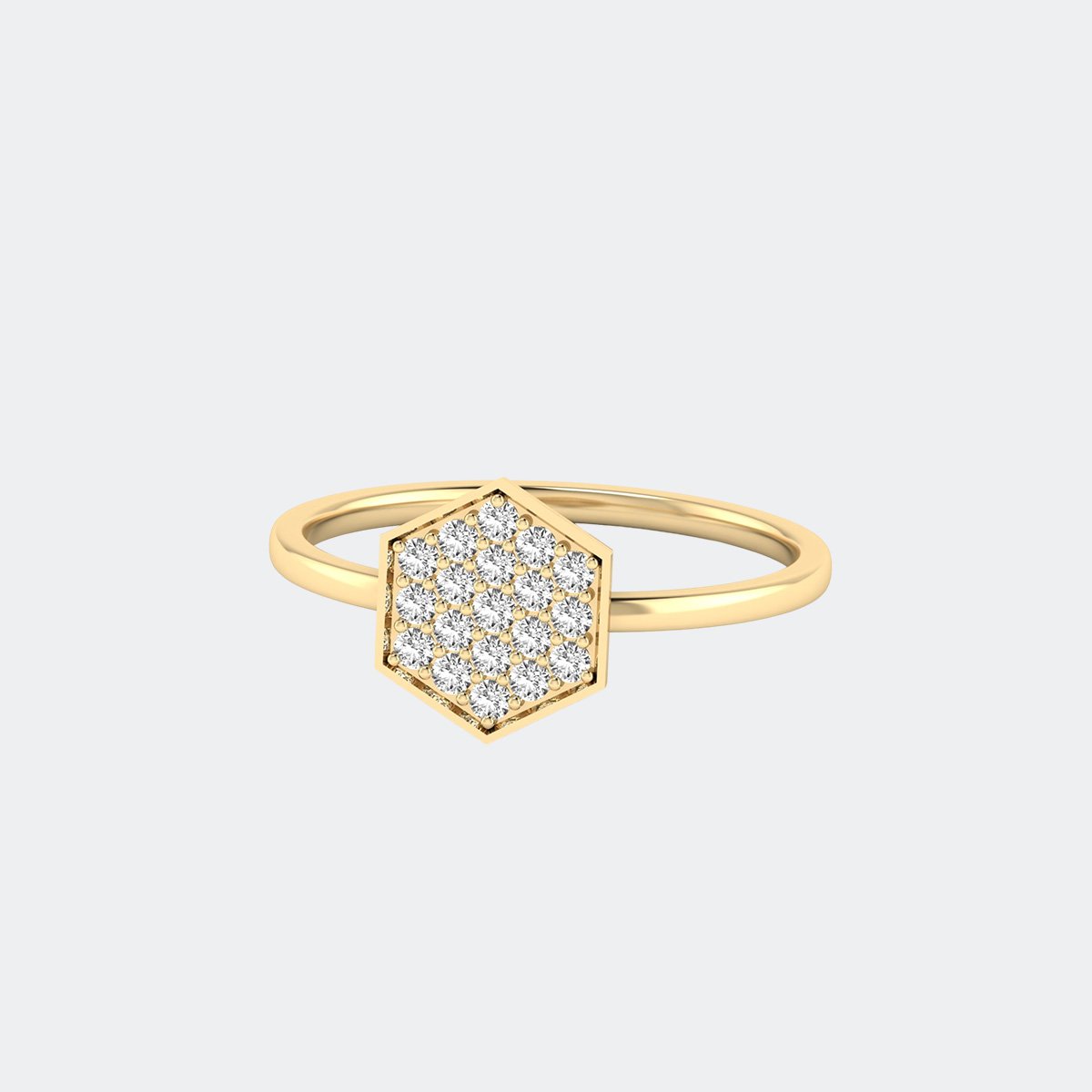 0.25CTW Round Cluster Hexagon Pave Solitaire Setting Minimalist Ring