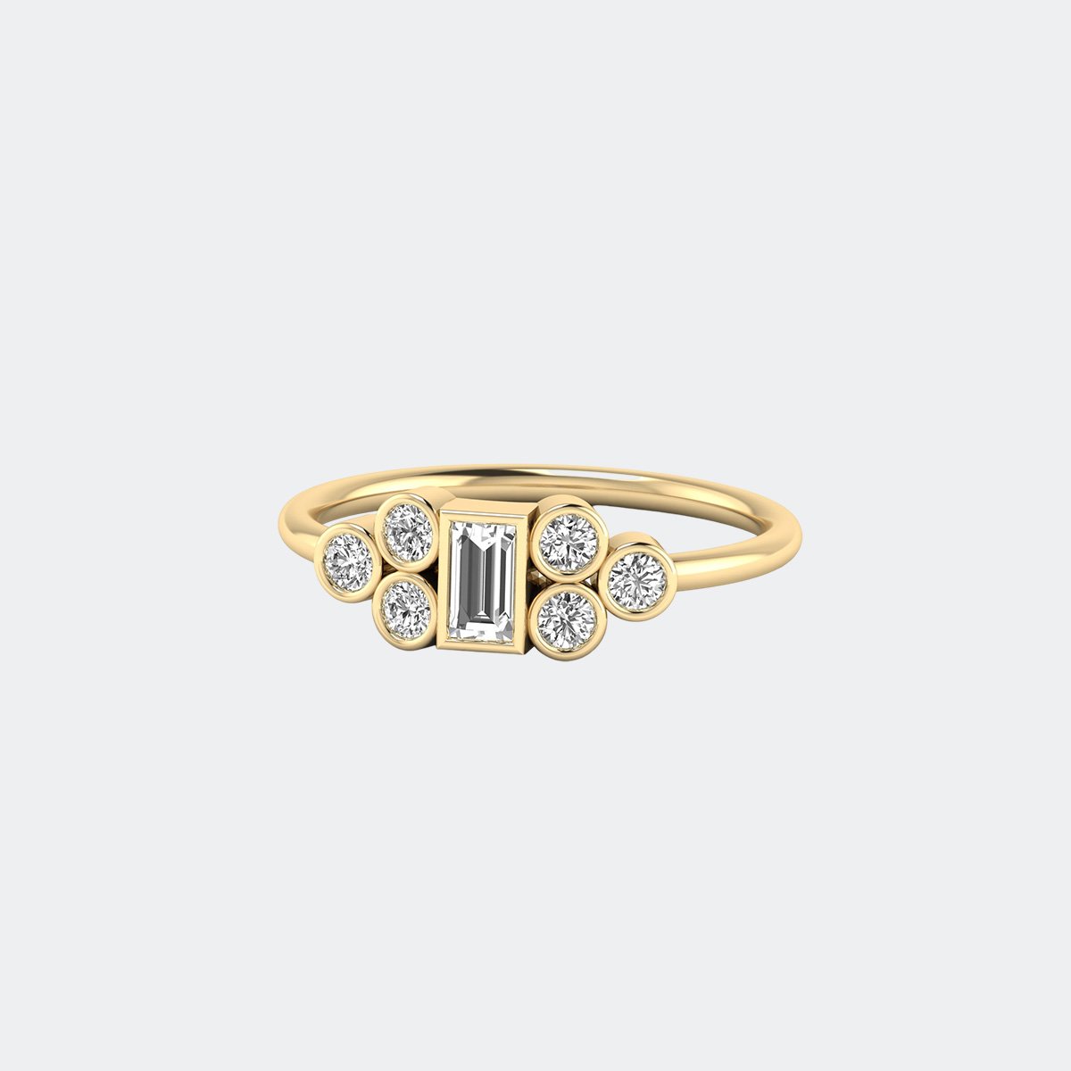 0.50CTW Baguette & Round Bezel Cluster Solitaire Setting Minimalist Ring
