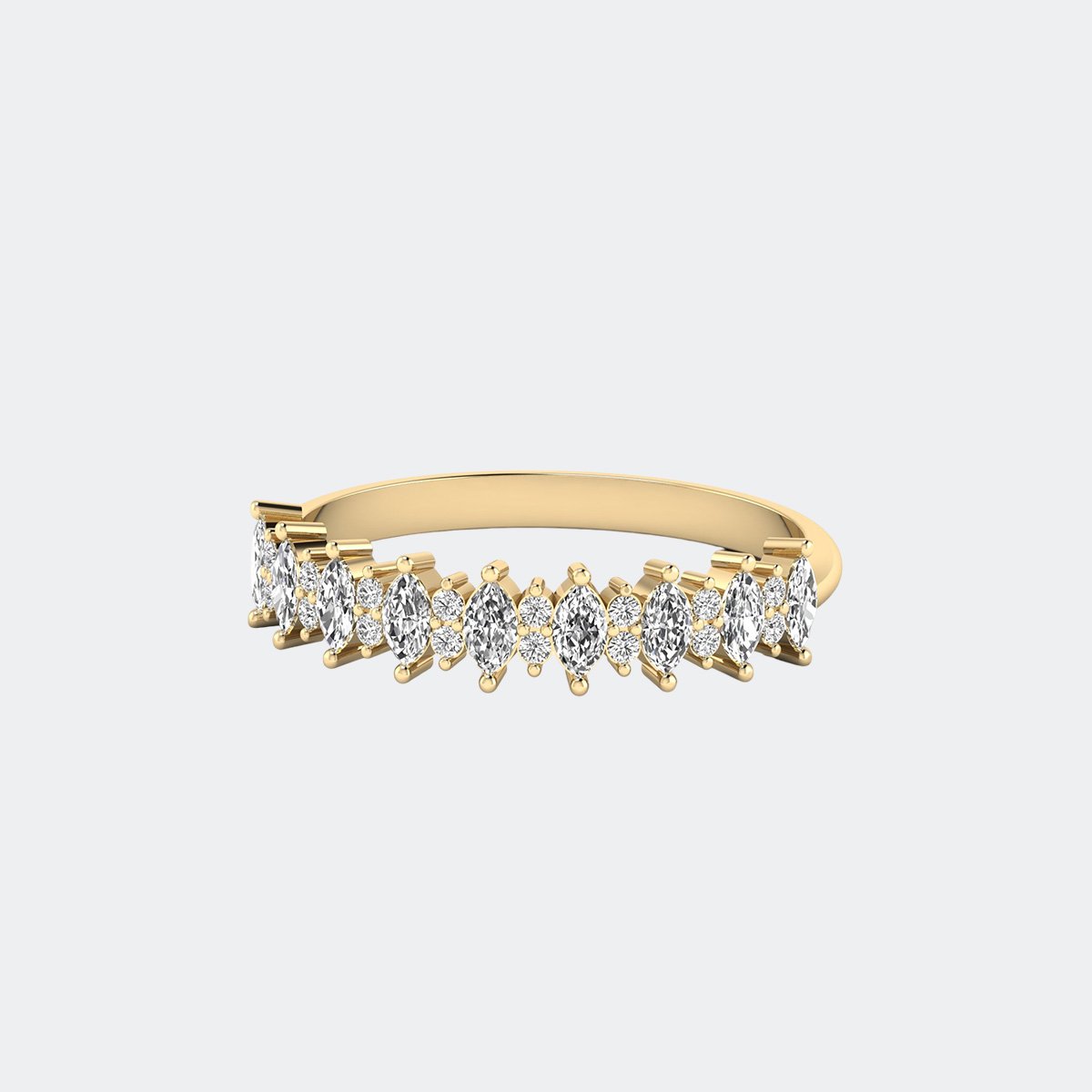 0.55CTW Marquise Round Staggered Prong Half Eternity Setting Minimalist Ring