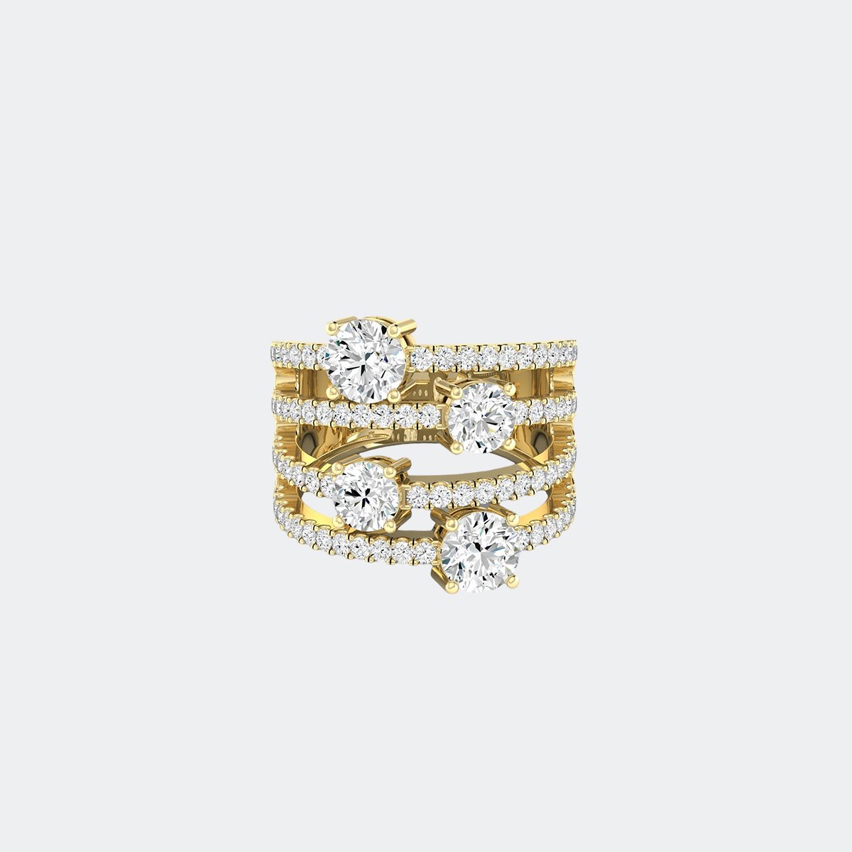2.30CTW Round Cut Pave Prong Set Multi-Row Statement Ring