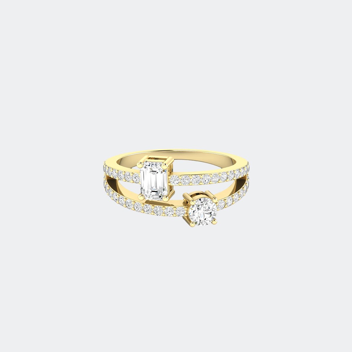 1.00CTW Emerald Round Mixed Set Toi et Moi Crossover Ring