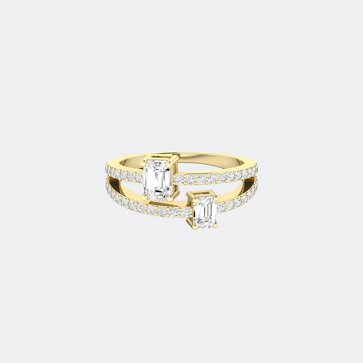 1.00CTW Emerald Round Mixed Set Crossover Ring