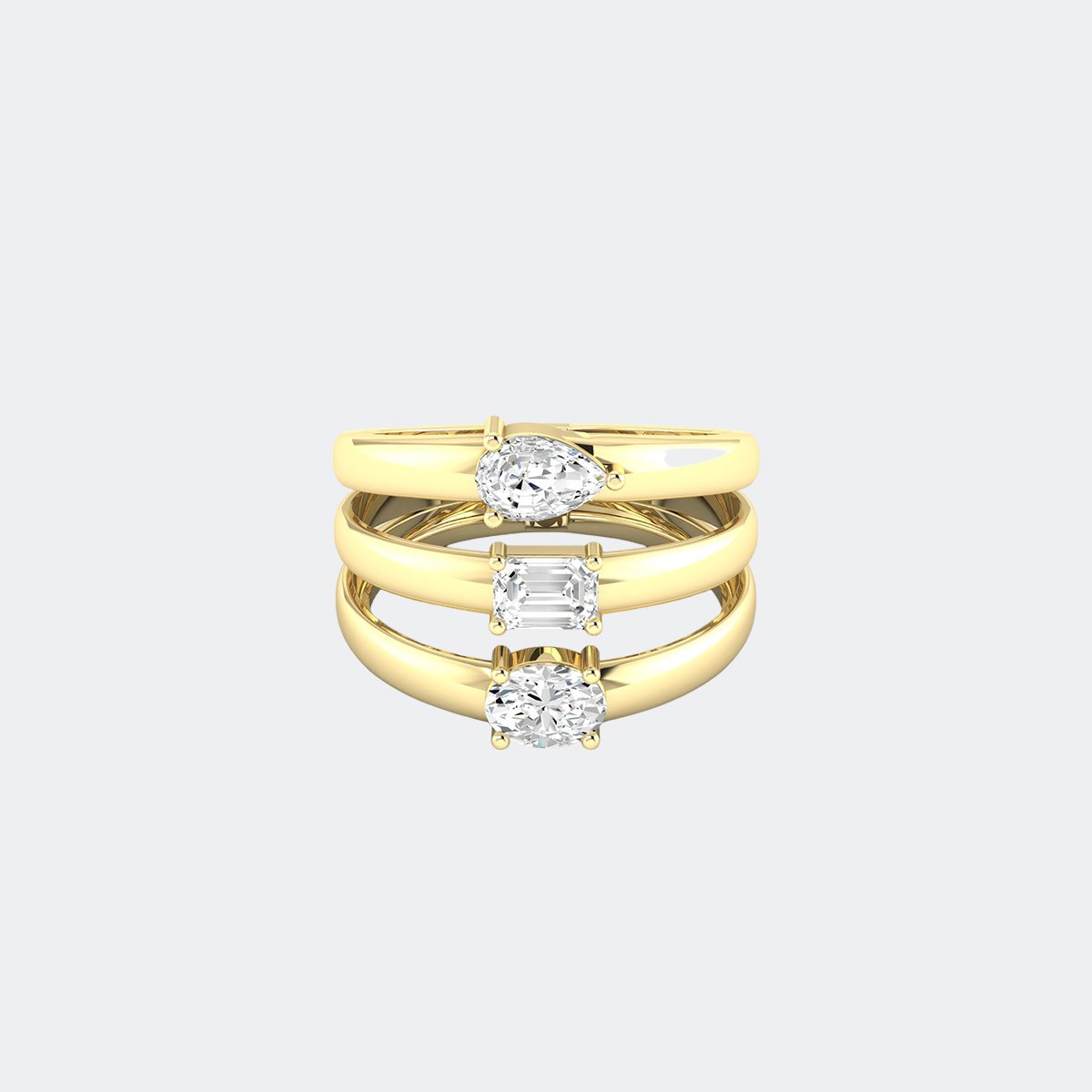 1.00CTW Pear Emerald Oval Prong Set Multi-Band Statement Ring