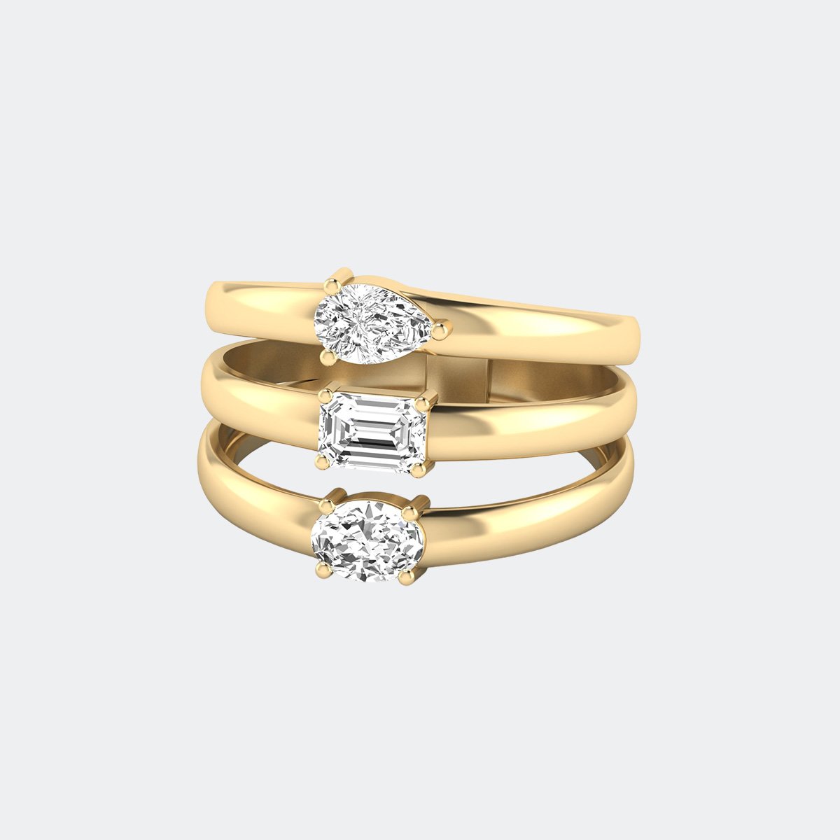 1.00CTW Pear Emerald Oval Prong Set Multi-Band Statement Ring