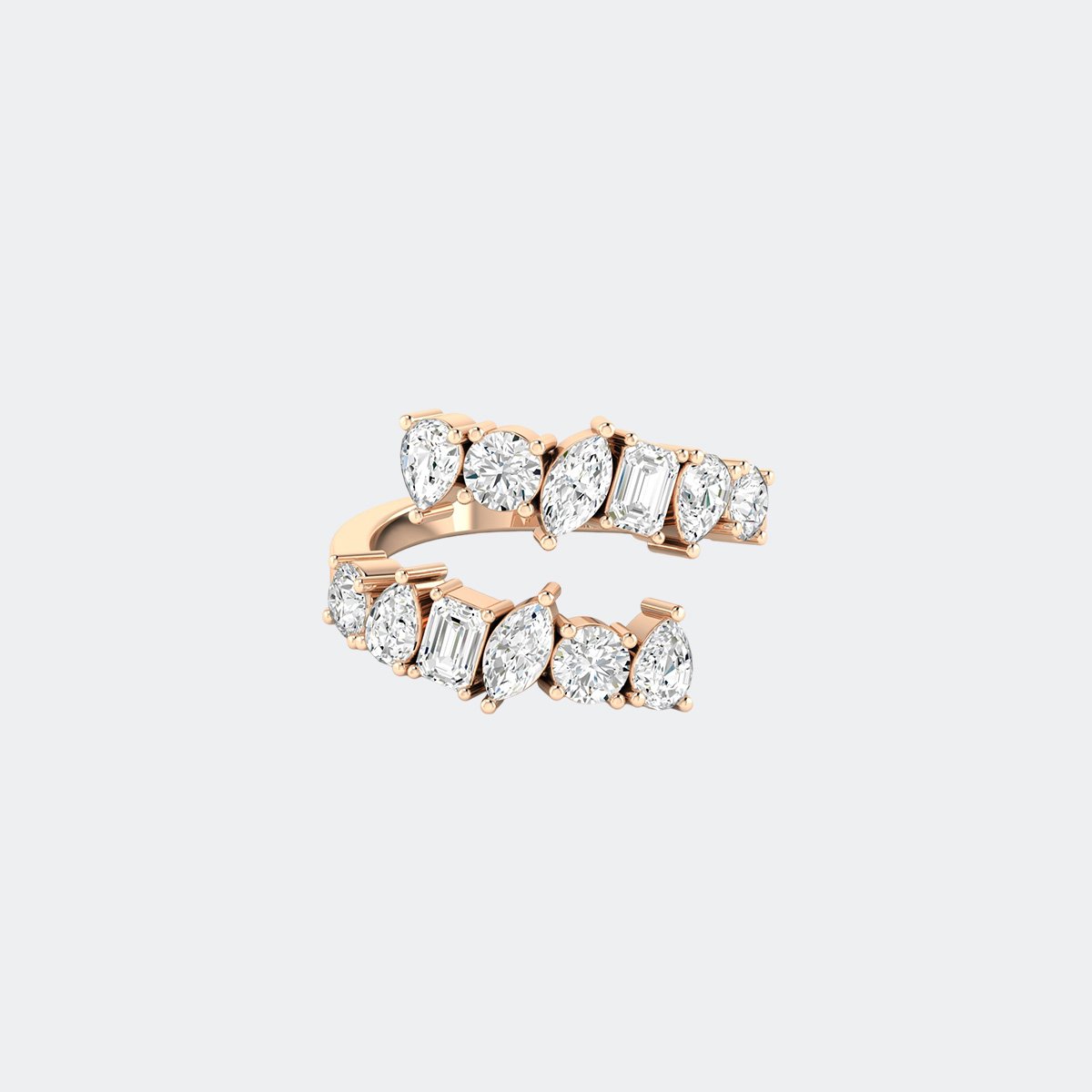 1.90CTW Mixed Shape Prong Set Open Cuff Ring