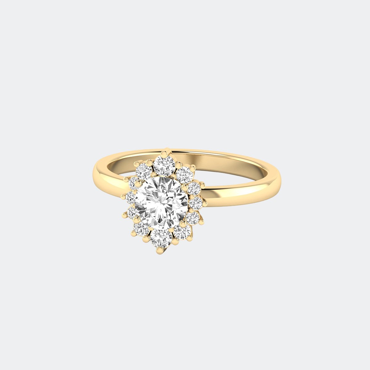 1.00CTW Round Cut Solitaire Ring - Floral Cluster
