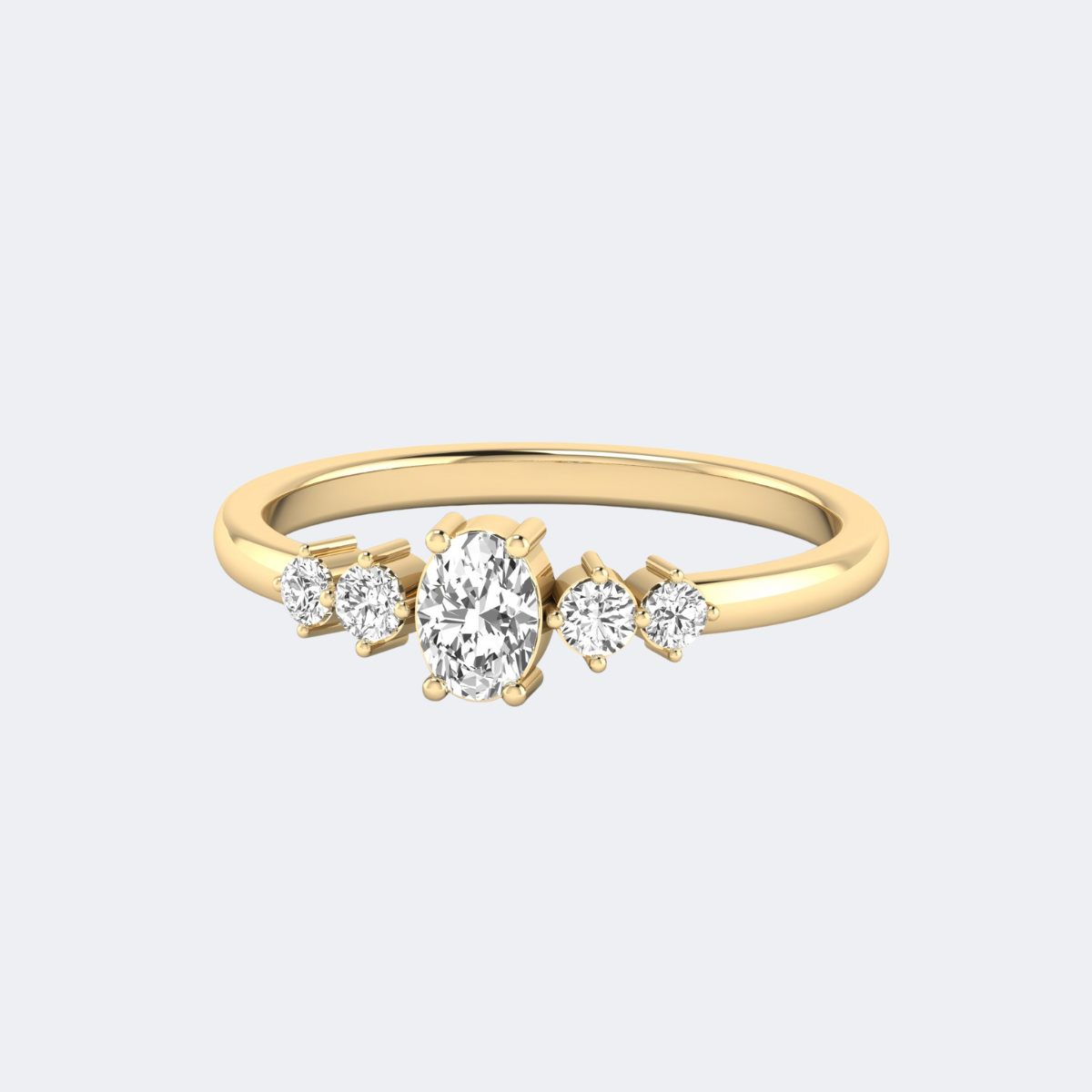 0.50CTW Ovel & Round Graduated Cluster Prong Setting Minimalist Ring
