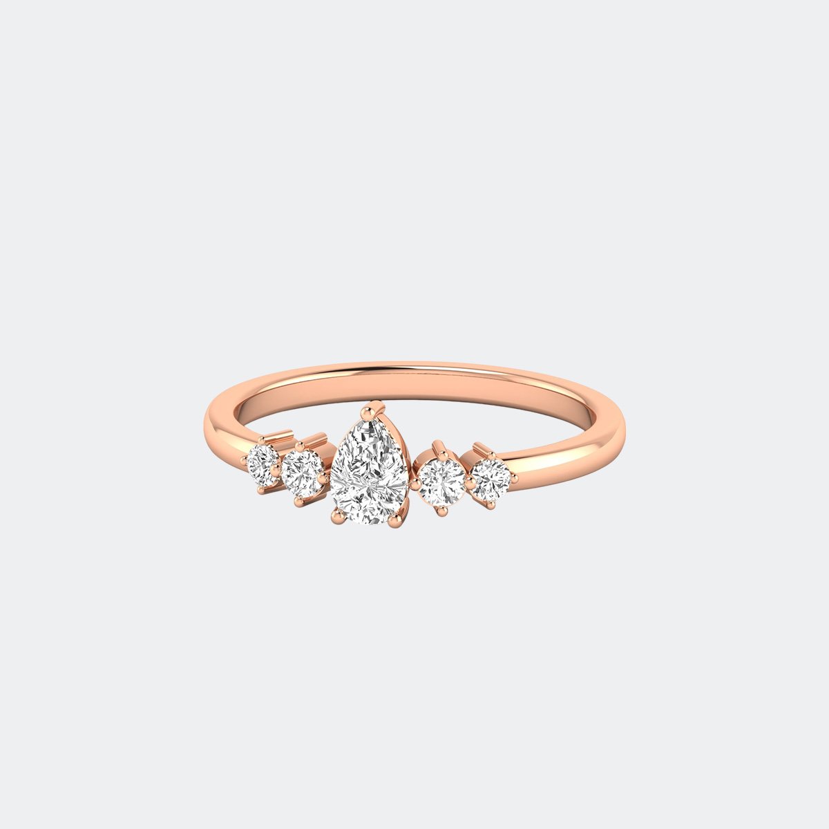 0.50CTW Pear & Round Graduated Cluster Prong Setting Minimalist Ring