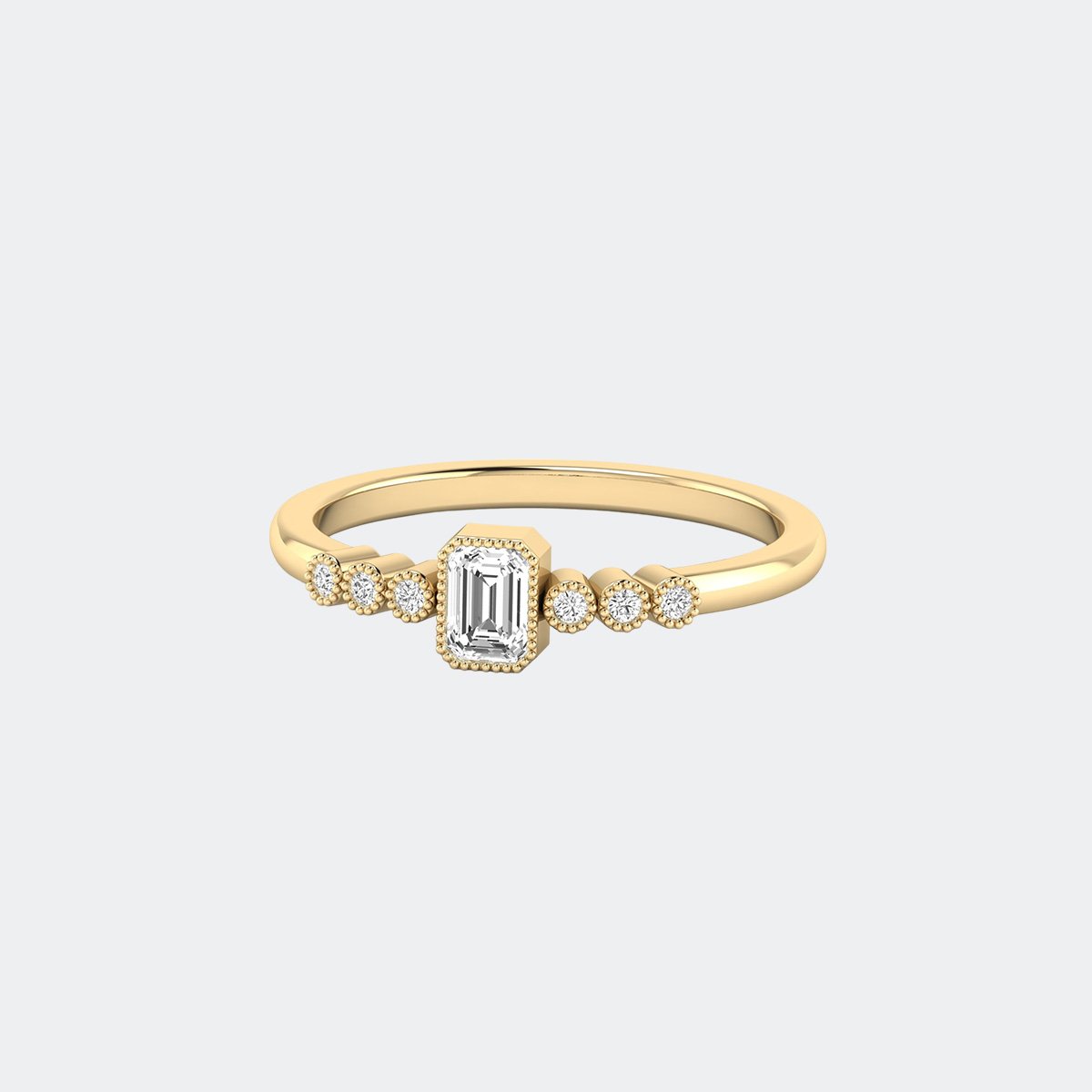 0.40CTW Emerald&Round Vintage Bezel Band Setting Minimalist Ring