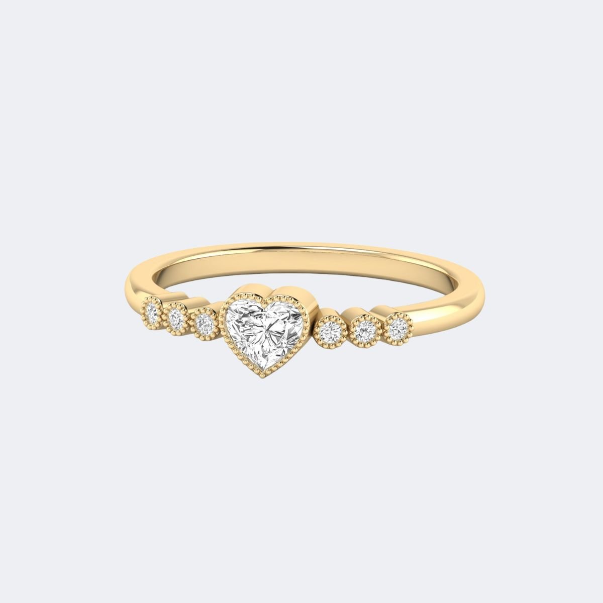 0.40CTW Heart & Round Pave & Bezel Band Setting Minimalist Ring