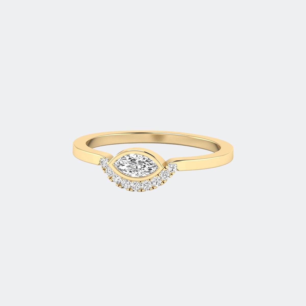 0.30CTW Marquise & Round Bezel Accent Solitaire Setting Minimalist Ring