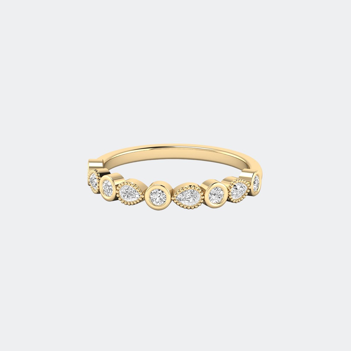 0.40CTW Round Pear Bezel Pave Milgrain Band Setting Minimalist Ring