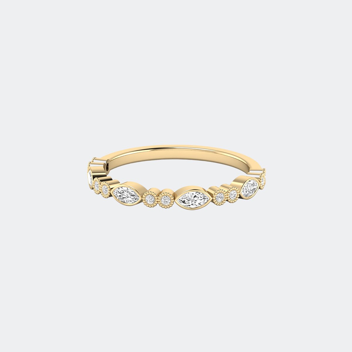 0.30CTW Marquise & Round Milgrain Half Eternity Setting Minimalist Ring