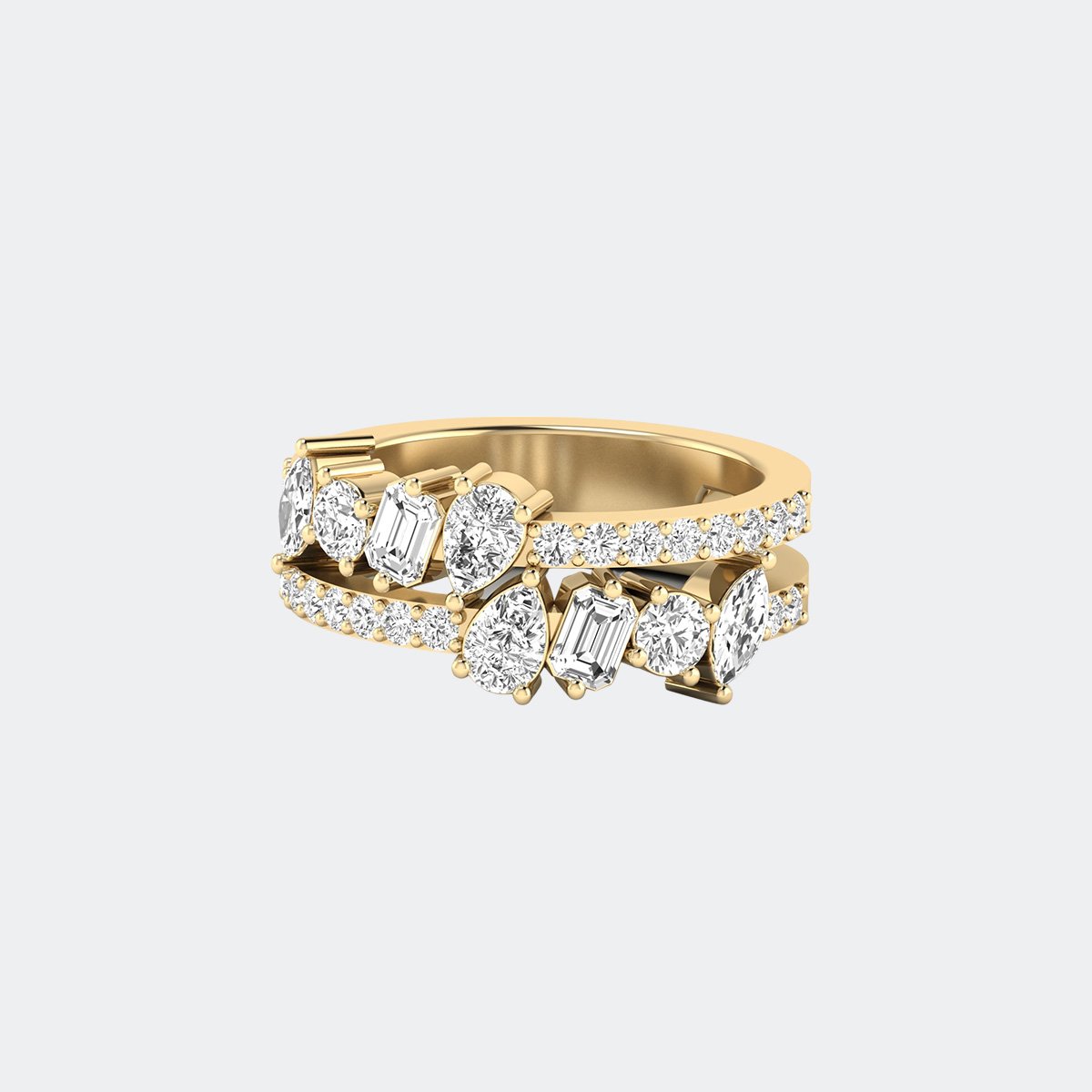 2.25CTW Mixed Shape Pave Prong Set Multi-Row Statement Ring