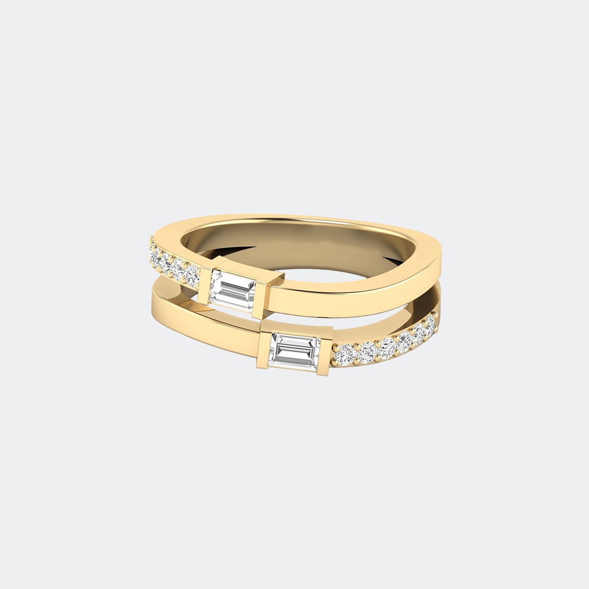 0.40CTW Baguette Round Mixed Set Crossover Statement Ring