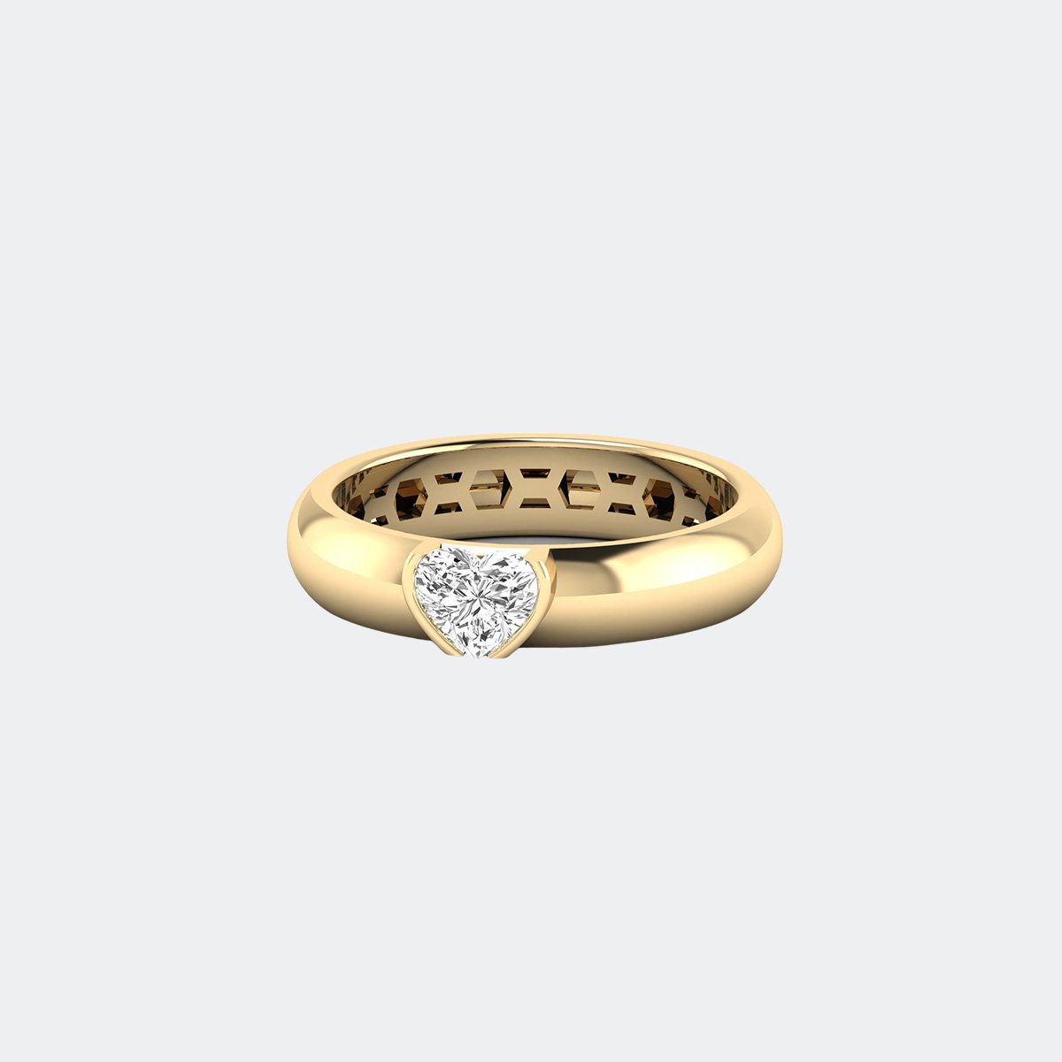 0.50CTW Heart Cluster Flush Solitaire Band Setting Minimalist Ring