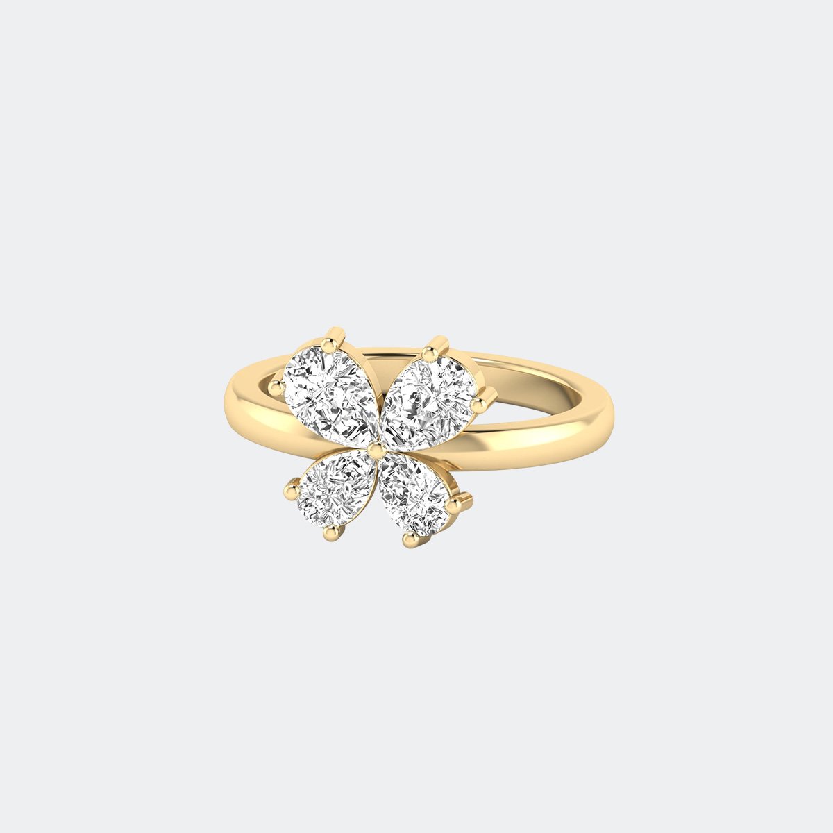1.50CTW Pear Cut Prong Set Clover Cluster Solitaire Ring