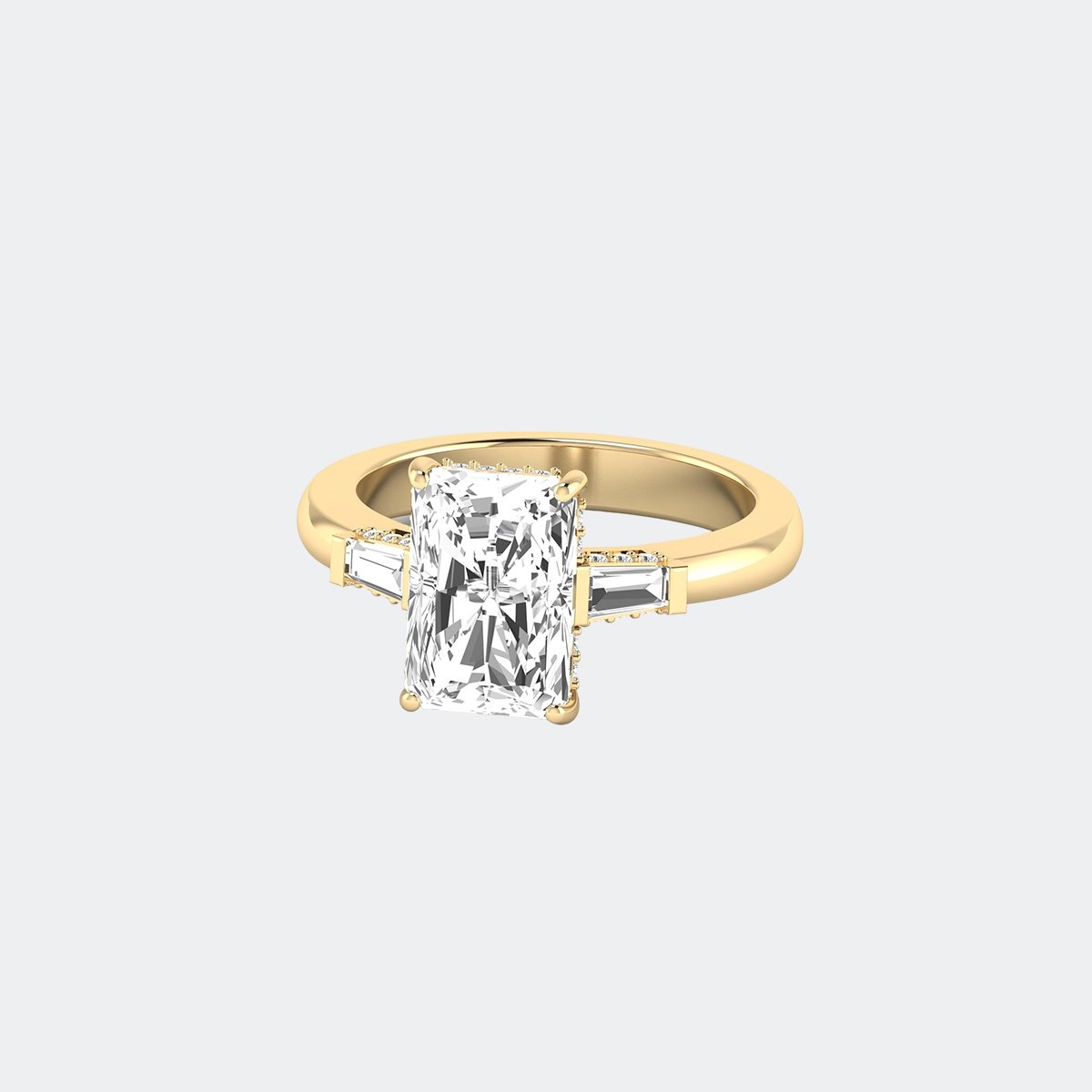 1.35CTW Radiant Cut Solitaire Ring - Tapered Baguette