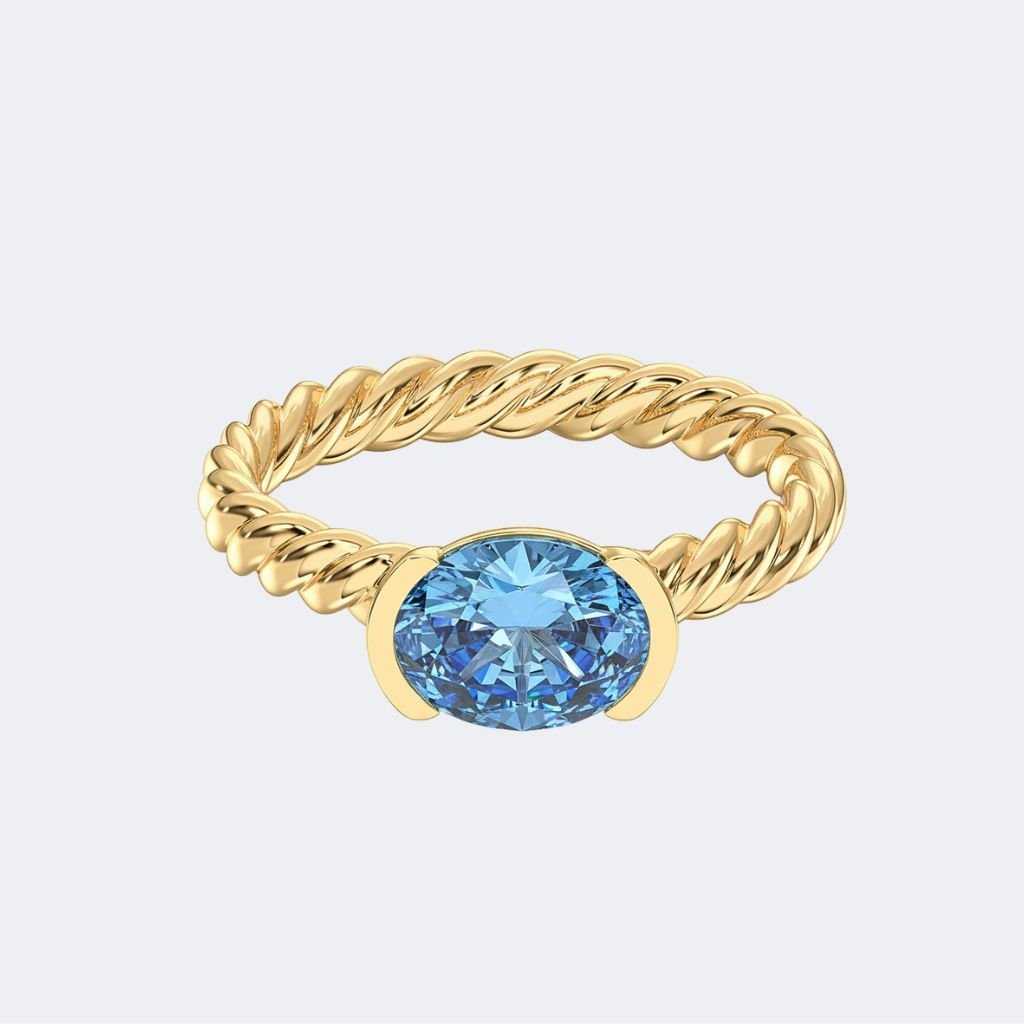 2.00CTW Oval Solitaire Ring Twisted Rope Half-Bezel