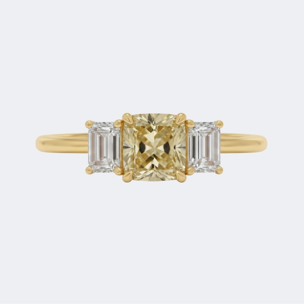 0.90CTW Cushion/Emerald Prong Three-Stone Setting Engagement Ring