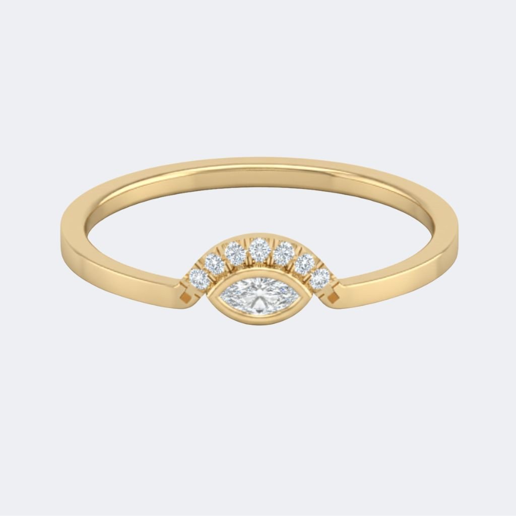0.20CTW Marquise & Round Bezel Pave Cluster Setting Minimalist Ring