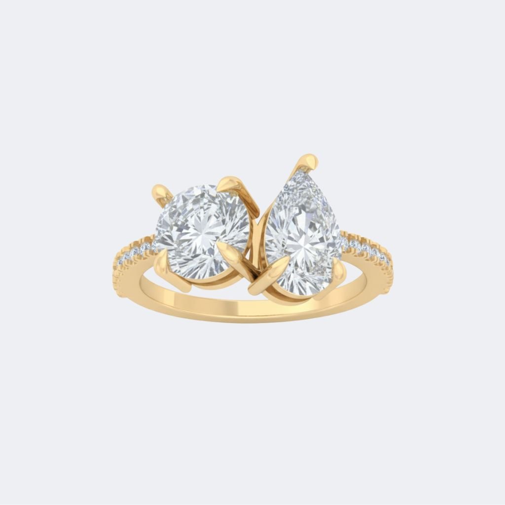 4.00CTW Round & Pear Solitaire Ring - Toi et Moi Pave Ring