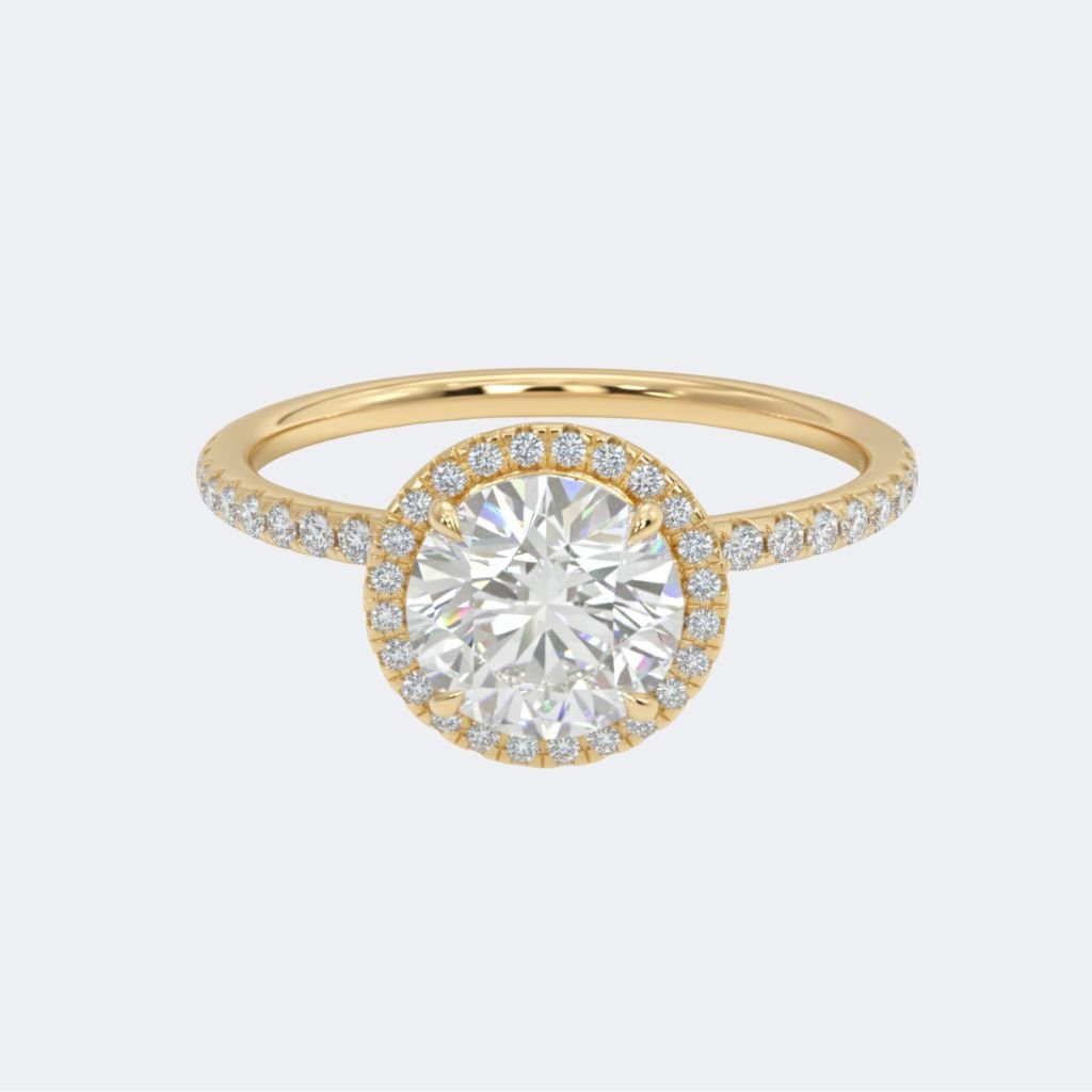 1.30CTW Round Solitaire Ring - Micro Pave Halo Ring