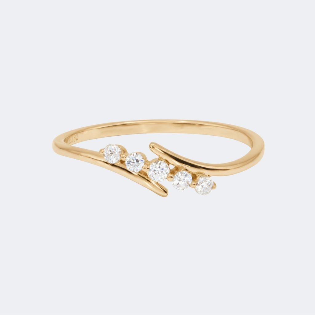 0.15CTW Round Wave Crossover Band Setting Minimalist Ring