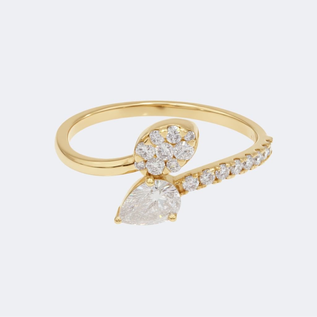 0.60CTW Pear & Round Cluster Pave Bypass Setting Minimalist Ring